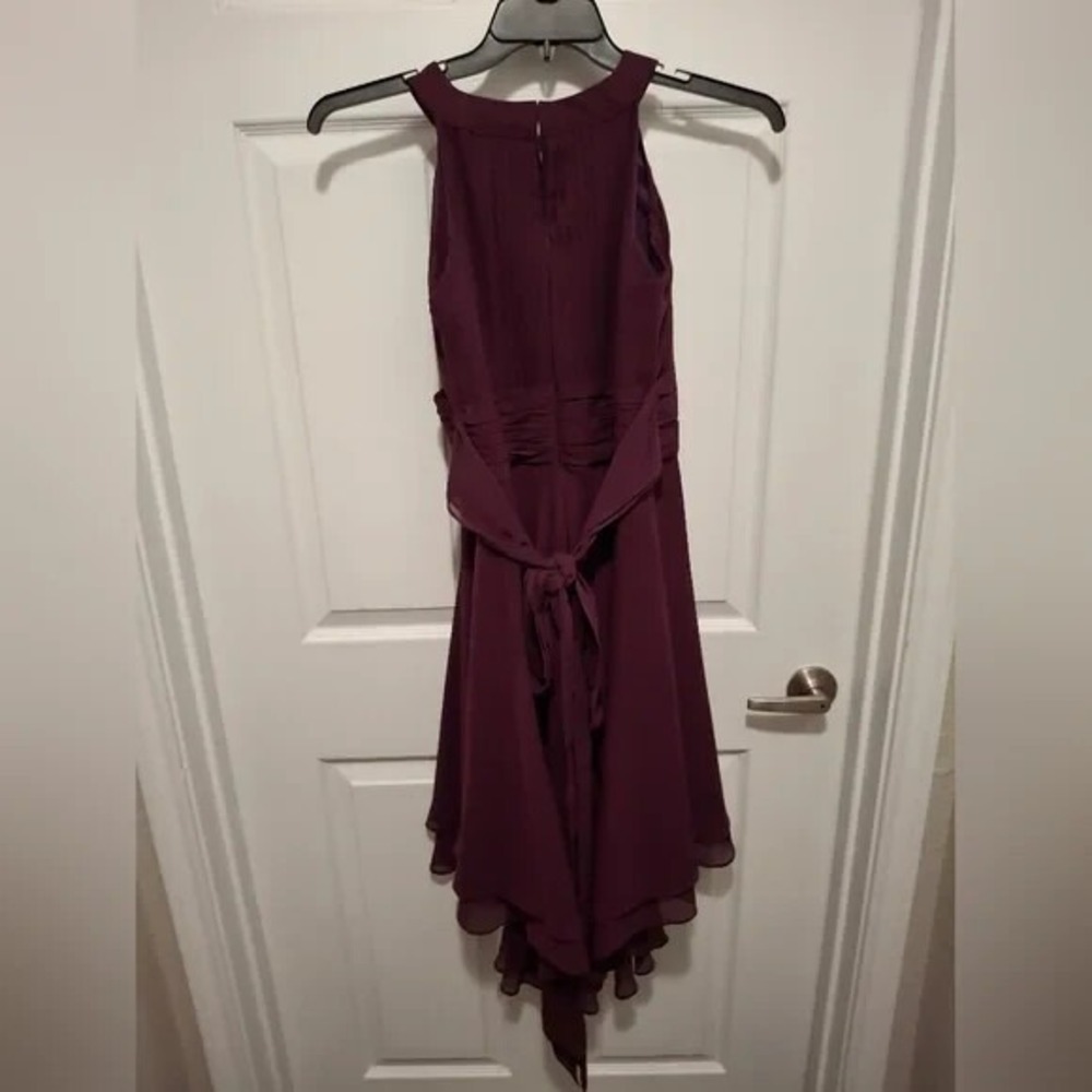3/$15 XS Burgundy Halter Neck Party Dress Sleeveless High Low Formal Gown - Picture 4 of 6